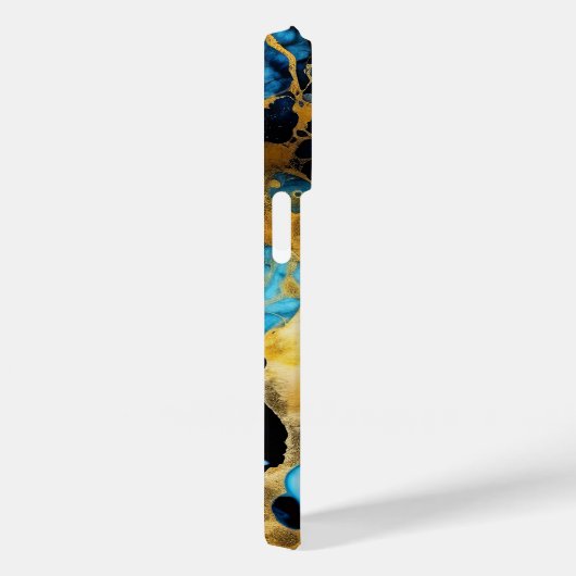 coque iPhone 14 Pro avec encre d'alcool bleu et or (Verso / Droite)