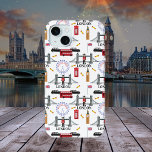 Coque iPhone 15 Mini Londres Angleterre Queens Guard Motif anglais<br><div class="desc">Londres,  Angleterre motif avec des éléments anglais tels que cabine téléphonique,  bus à impériale,  London Bridge,  la grande roue de Londres et plus encore. Conception composite par Holiday Hearts Designs (droits réservés).</div>