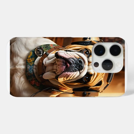 coque iPhone 15 Pro avec Gras Bulldog Design (Verso (horizontal))