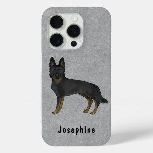 Coque iPhone 15 Pro Berger Allemand Bi-Noir Cute Dog Avec Nom Personna