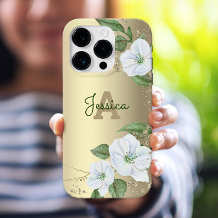 Coque iPhone 15 Pro Glam Monogramme or Giral Floral Aquarelle