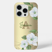 Coque iPhone 15 Pro Glam Monogramme or Giral Floral Aquarelle (Back)