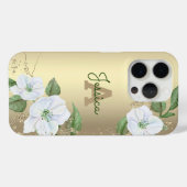 Coque iPhone 15 Pro Glam Monogramme or Giral Floral Aquarelle (Back (Horizontal))