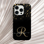 Coque iPhone 15 Pro Glam Parties scintillant or diamant étincelle Élég<br><div class="desc">Create your own personalized black and gold diamond sparkle iPhone case with your custom monogram and name.</div>