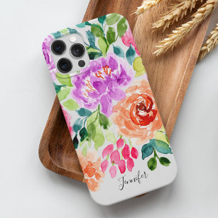 Coque iPhone 15 Pro Max Aquarelle brillante peinte à la main Floral