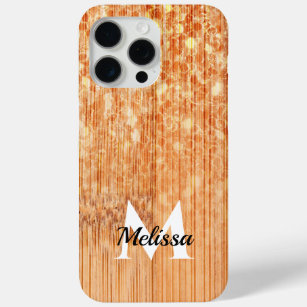 Coque iPhone 15 Pro Max Empreinte en bois de bambou orange brillant Monogr