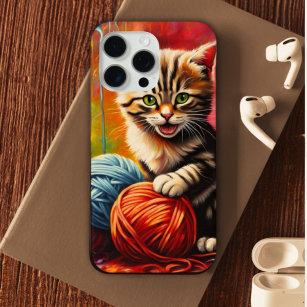 Coque iPhone 15 Pro Max Kitten Avec Boules En Fil