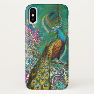 Coque iPhone X Peacock & Feathers Gold Paisley