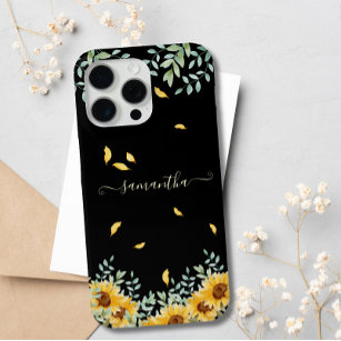Coque iPhone 15 Pro Max Tournesol Aquarelle Florale Nom du script