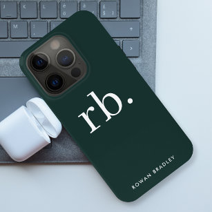 Coque iPhone 15 Pro Monogramme vert foncé élégant minimaliste moderne