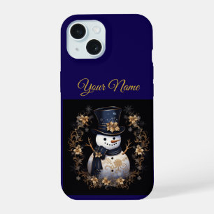 Coque iPhone 15 slim vintage bleu marine et or Noë