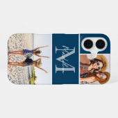 Coque iPhone 16 2 Collage Photo Monogrammé Bleu (Verso Horizontal)