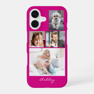 Coque iPhone 16 4 Photos de famille ou d'amis, nom en écriture sur