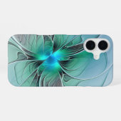 Coque iPhone 16 Abstrait avec bleu, art fractal moderne (Verso Horizontal)