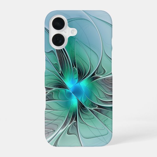 Coque iPhone 16 Abstrait avec bleu, art fractal moderne (Verso)