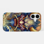 Coque iPhone 16 Abstrait fractal oriental visage démon Oni (Verso Horizontal)