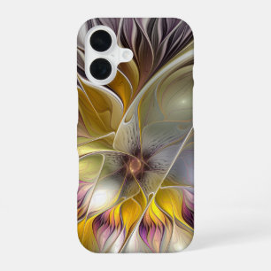 Coque iPhone 16 Abstrait Imaginaire coloré Fleur moderne Fractal