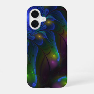 Coque iPhone 16 Abstrait Moderne Trippy Fractal Lumineux Coloré