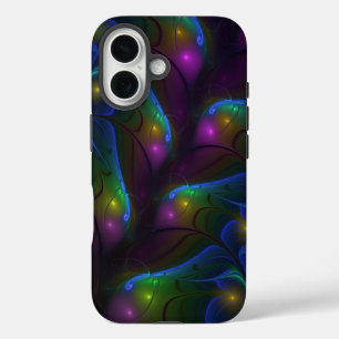 Coque iPhone 16 Abstrait Moderne Trippy Fractal Lumineux Coloré