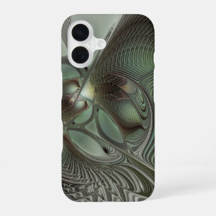 Coque iPhone 16 Abstrait Vert Gris Sauge Olivier Art Fractal Fanta