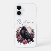 Coque iPhone 16 Académie sombre Fleur Mauve Corbeau (Verso)