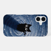 Coque iPhone 16 Adorable Chat Noir sous Nuit Étoilée iPhone 16 (Verso Horizontal)