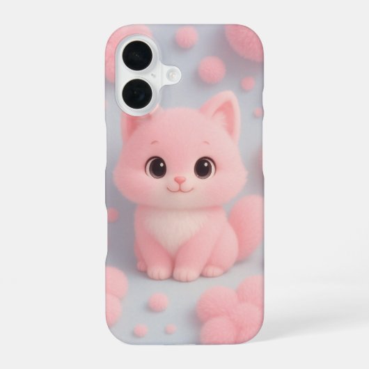 Coque iPhone 16 Adorable Kitten rose avec Pom-Poms Fluffy (Verso)