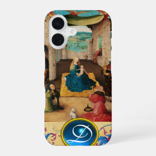 COQUE iPhone 16 ADORATION DES ROIS MAGES PARCHEMIN GEM MONOGRAMME
