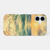 Coque iPhone 16 Aesthetic Beach Sunset Watercolor Custom Name (Verso Horizontal)