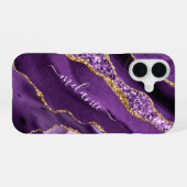 Coque iPhone 16 Agate Purple Gold Parties scintillant Nom personna (Verso Horizontal)
