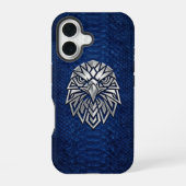Coque iPhone 16 Aigle géométrique Chrome Argent iPhone Python Bleu (Verso)