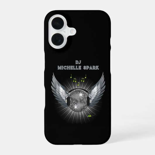 Coque iPhone 16 Ailes de boule disco DJ (Verso)