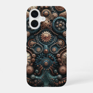 Coque iPhone 16 Ailes mécaniques et engrenages floraux