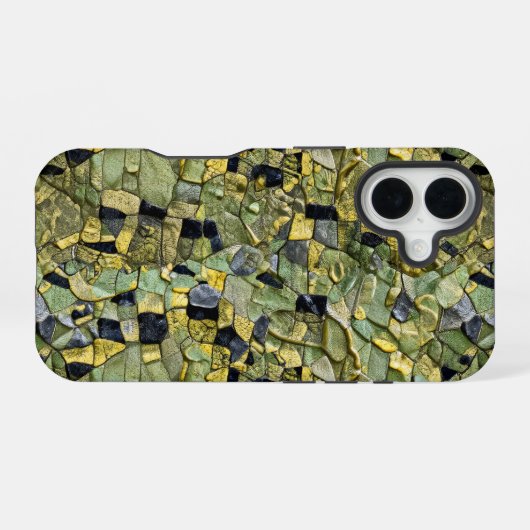 Coque iPhone 16 Alligator Crocodile Dragon Cuir Vert Jaune (Verso Horizontal)