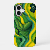 Coque iPhone 16 Alligator Crocodile Dragon Monogram Vert Jaune (Verso)