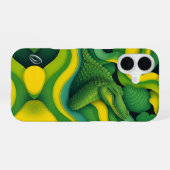 Coque iPhone 16 Alligator Crocodile Dragon Monogramme Vert Jaune (Verso Horizontal)