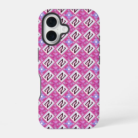 Coque iPhone 16 Alphabet Géométrique Rose Chic Initiale N (Verso)