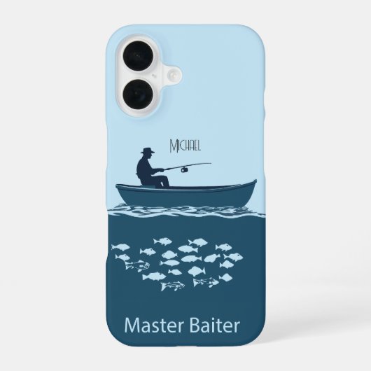 Coque iPhone 16 Amateur de pêche, bleu (Verso)