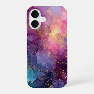 Coque iPhone 16 Améthyste Aurore – Marbre Violet et Or Lumineux