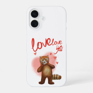 Coque iPhone 16 amour amour amour panda rouge