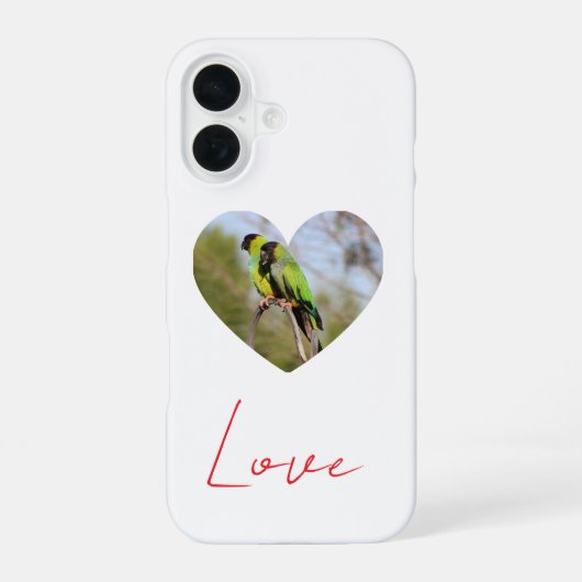 Coque iPhone 16 Amour - Couple de Perruche Moine (Verso)