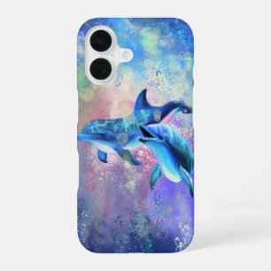 Coque iPhone 16 Amour de la famille des dauphins