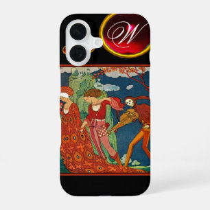 COQUE iPhone 16 AMOUR, DÉSIR ET PIERRE GEMME ROUGE DE LA MONOGRAMM