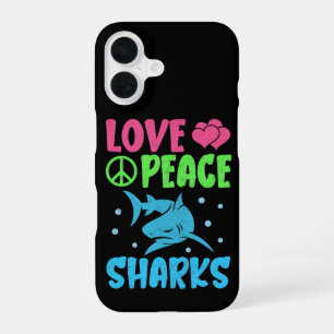 Coque iPhone 16 Amour Paix Requins Mignons Animaux de Mer Amoureux