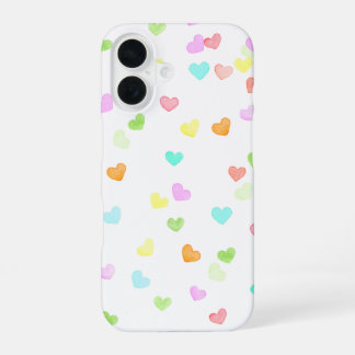 Coque iPhone 16 Amusants coeurs colorés joyeux aquarelle