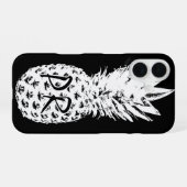 Coque iPhone 16 Ananas dessin noir et blanc monogramme personnalis (Verso Horizontal)