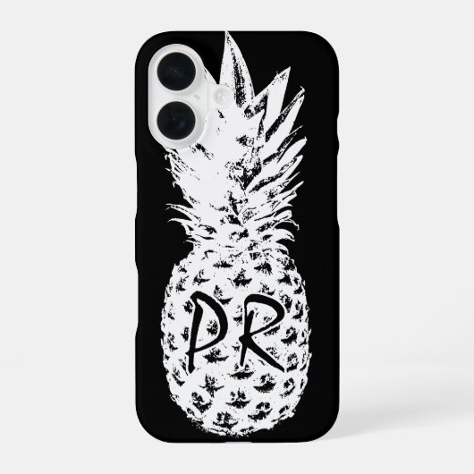 Coque iPhone 16 Ananas dessin noir et blanc monogramme personnalis (Verso)