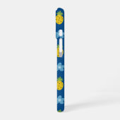 Coque iPhone 16 Ananas et fleurs bleues Monogramme (Côté gauche)