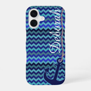 Coque iPhone 16 ancrage bleu mer personnalisé