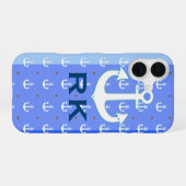 Coque iPhone 16 ancres nautiques et initiales (Verso Horizontal)
